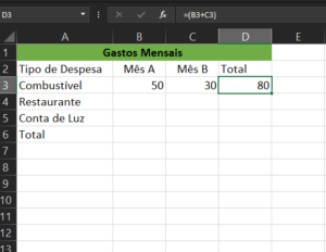 Como Usar o Excel Como Calculadora Exemplo tela 3